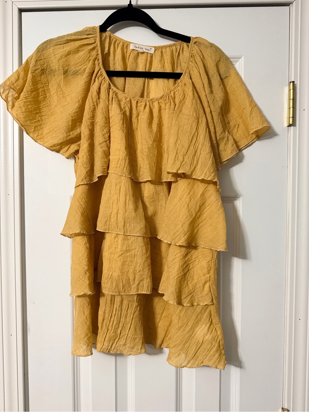 Indigo Soul Layered Ruffle Women’s Top - Mustard Yellow - L